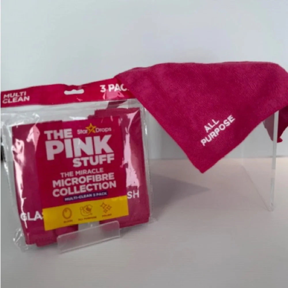 PINK STUFF 3 VIBRANT PINK MICROFIBRE CLOTHS -ALL PURPOSE/GLASS/POLISH - Picture 3 of 6